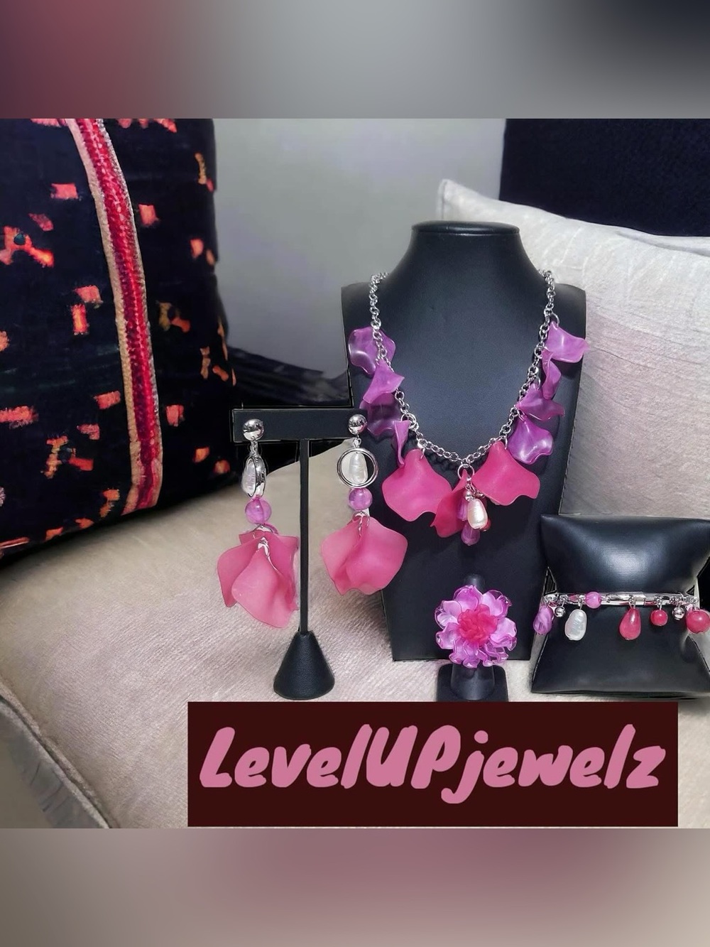 Pink Petal Necklace & Earring Set
